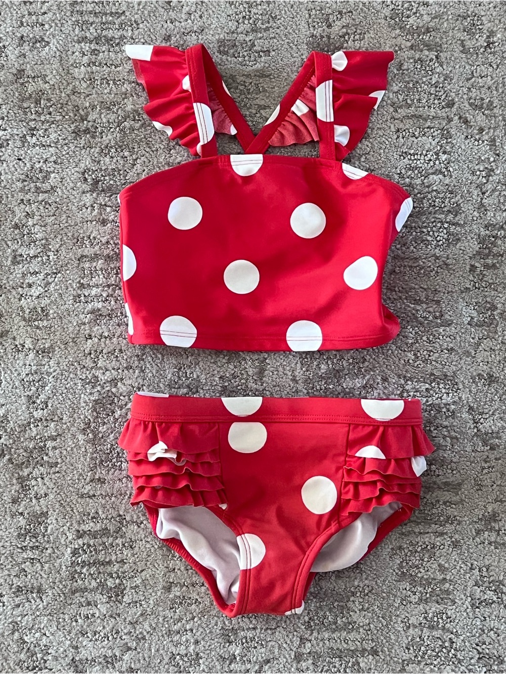 Hanna Andersson Red & White Polka Dot Ruffle Bikini- TOP like new- Bottoms -Fair